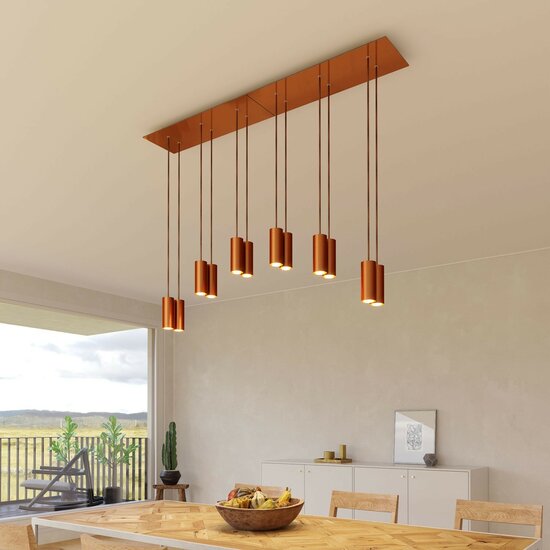 Hanglamp met 6 pendels en metalen kap met lamp Satijnkoper-Dibond - Afbeelding 3