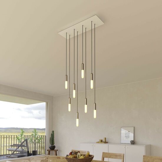 Hanglamp met 8 pendels en metalen afwerking met lamp Dibond Bianco Opaco - Afbeelding 3