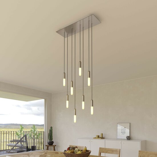 Hanglamp met 8 pendels en metalen afwerking met lamp Satijnstaal Dibond - Afbeelding 3