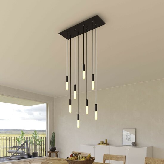 Hanglamp met 8 pendels en metalen afwerking met lamp Mat zwart Dibond – Image 3