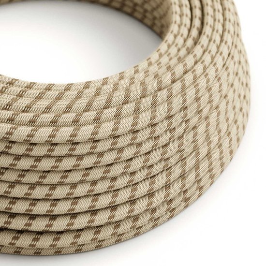 schorsbraun|beige Textilkabel mit gestreiftem Muster von Creative-Cables