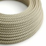 Strijkijzersnoer antraciet-beige diamant linnen/katoen | per meter met diamant patroon