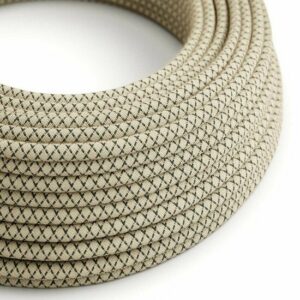 Strijkijzersnoer antraciet-beige diamant linnen/katoen | per meter met diamant patroon