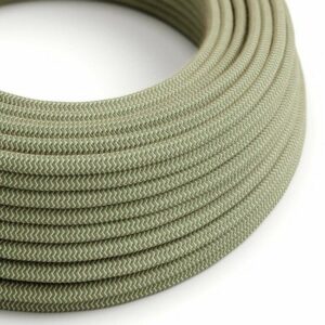 Strijkijzersnoer tijmgroen-beige zigzag linnen/katoen | per meter met zigzag patroon