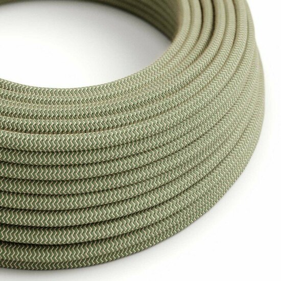 Strijkijzersnoer tijmgroen-beige zigzag linnen/katoen | per meter met zigzag patroon