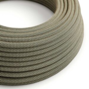 Strijkijzersnoer antraciet-beige zigzag linnen/katoen | 10 cm met zigzag patroon