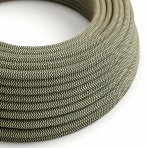 Strijkijzersnoer antraciet-beige zigzag linnen/katoen | per meter met zigzag patroon