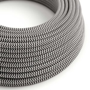 carbonzwart|optisch wit rond Creative-Cables textielsnoer met zigzag patroon