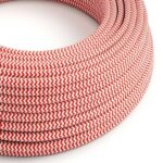 vuurrood|optisch wit rond Creative-Cables textielsnoer met zigzag patroon