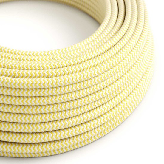 maisgeel|optisch wit rond Creative-Cables textielsnoer met zigzag patroon