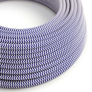 klassiek blauw|optisch wit rond Creative-Cables textielsnoer met zigzag patroon