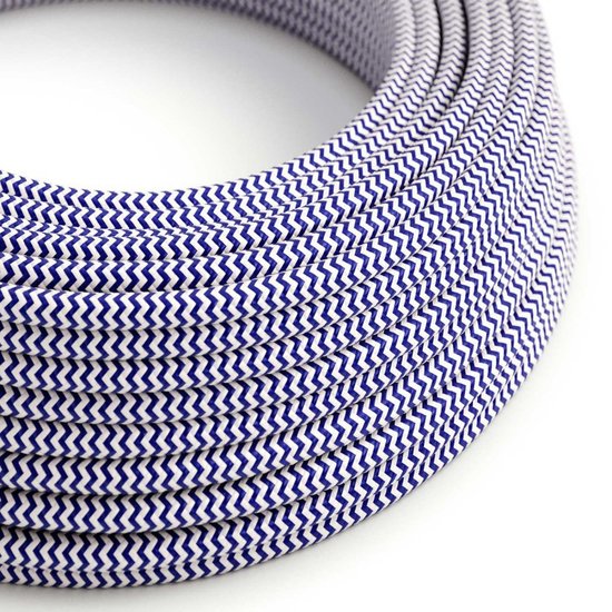 klassiek blauw|optisch wit rond Creative-Cables textielsnoer met zigzag patroon