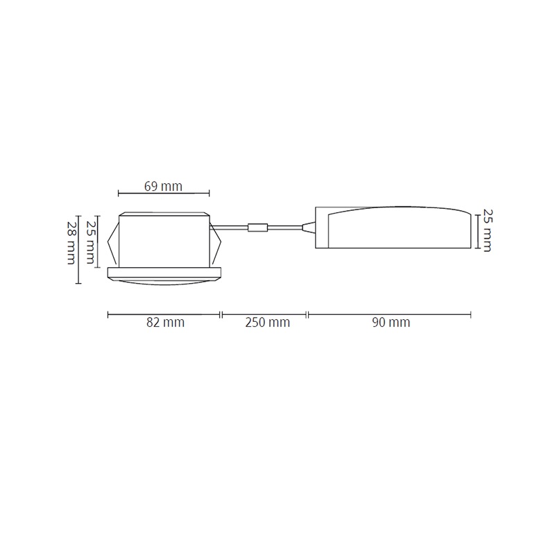 Maattekening uit de galerij van de extra dunne 5W-inbouwspot