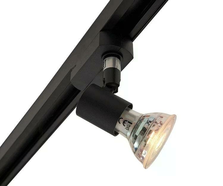 GU10-lichtbron direct in een railspot, gemonteerd aan de rail