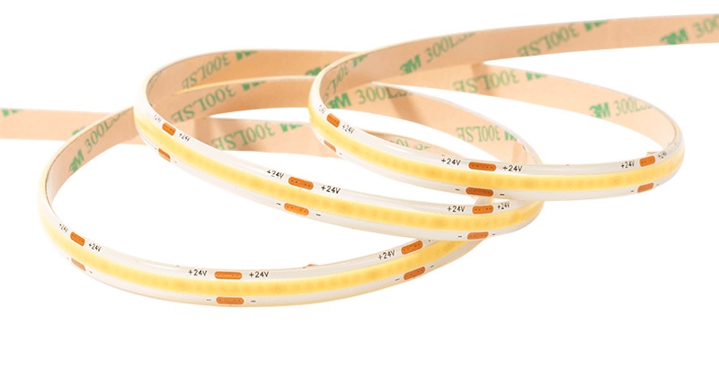 Close-up van een ledstrip met beschermende laag uit de IP65-productreeks