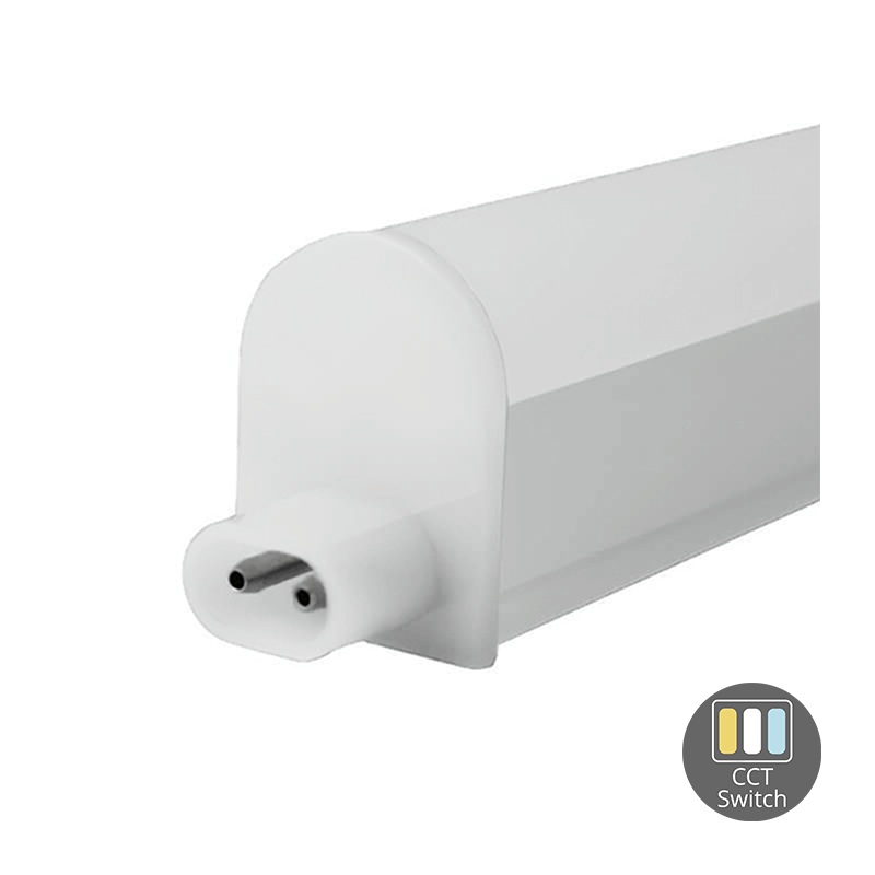 Een T5-ledbalk uit het eigen assortiment met langgerekte lichtkap en koppelcontact