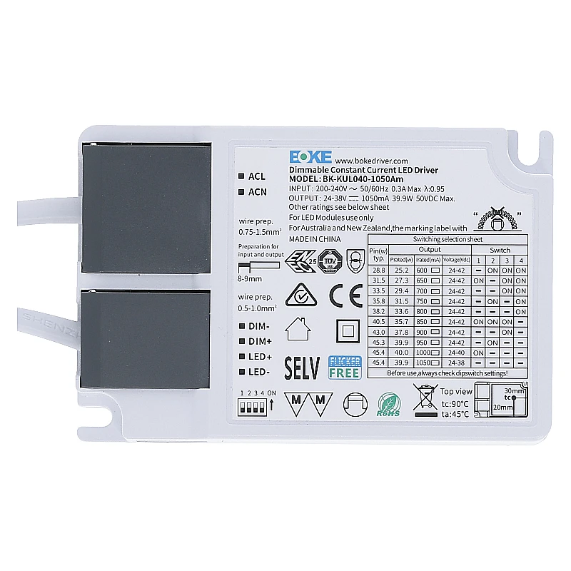 BOKE 1–10V dimbare constante stroom driver | 600–1050mA | 42W - Afbeelding 3